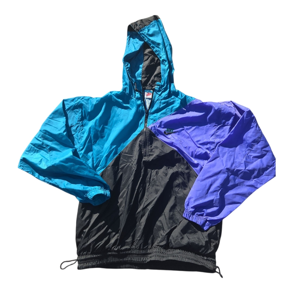 Vintage Nike Teal and Purple Hooded Windbreaker Size M